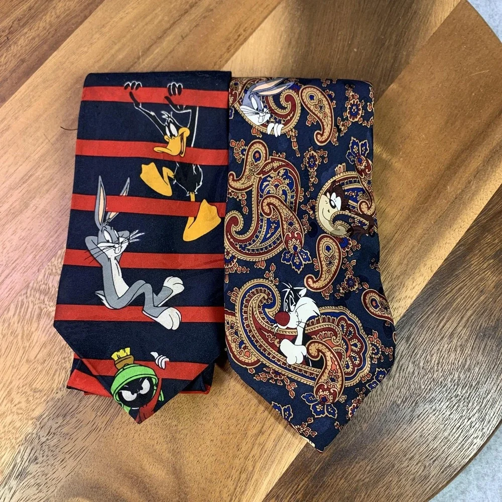 Vintage Looney Tunes Mania Tie Lot Men Set of 4 Marvin Martian Taz Bugs 90s Silk